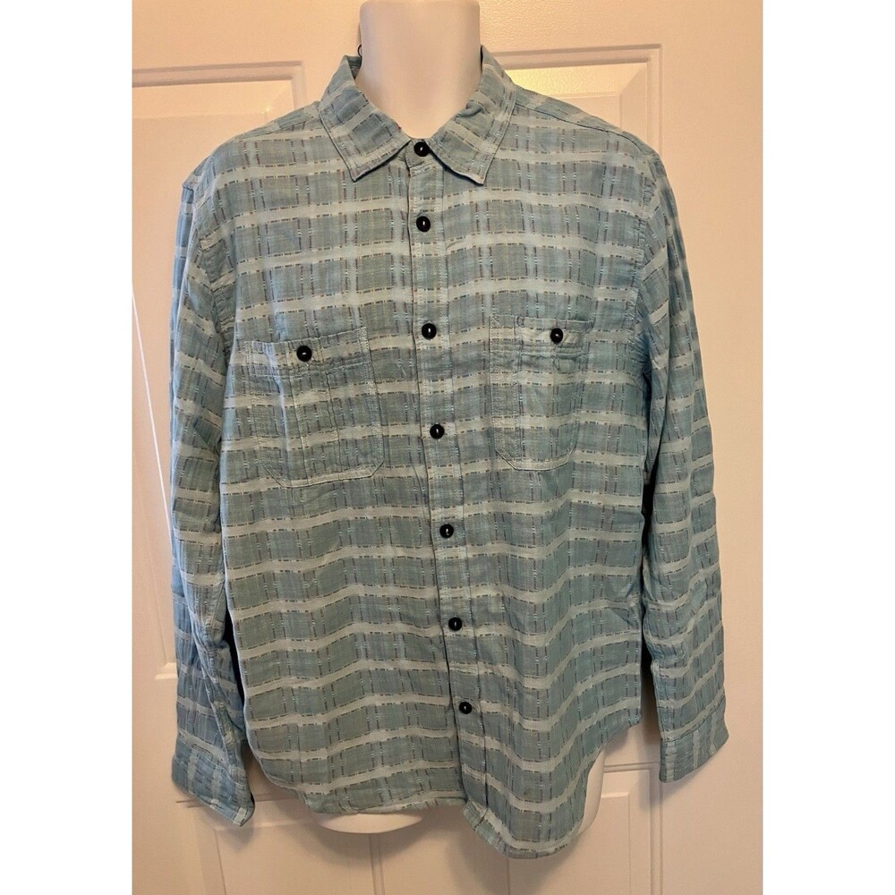 Men’s Carbon 2 Cobalt Sz Medium Shirt Button Up Aqua Blue Plaid‎ Window Pane